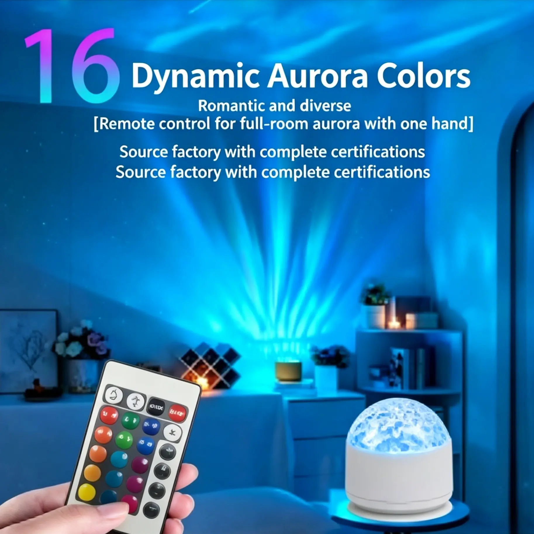 2-in-1 Aurora Water Ripple Projector Lamp, LED Rotating Starry Sky Galaxy Light, USB Remote 16 Colors Changing Night Light, Led Mood Light, Atmosphere Lighting, Romantic Ambient Decor for Bedroom Living Room Party, Perfect Gift for Couples