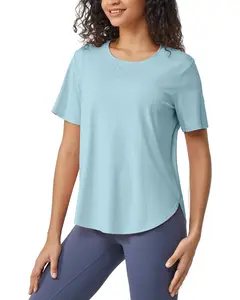 G4Free Workout Tshirts Shirts for Women Athletic Short Sleeve Tunic Tops Soft Cotton Basic Tee(Light BlueXL)