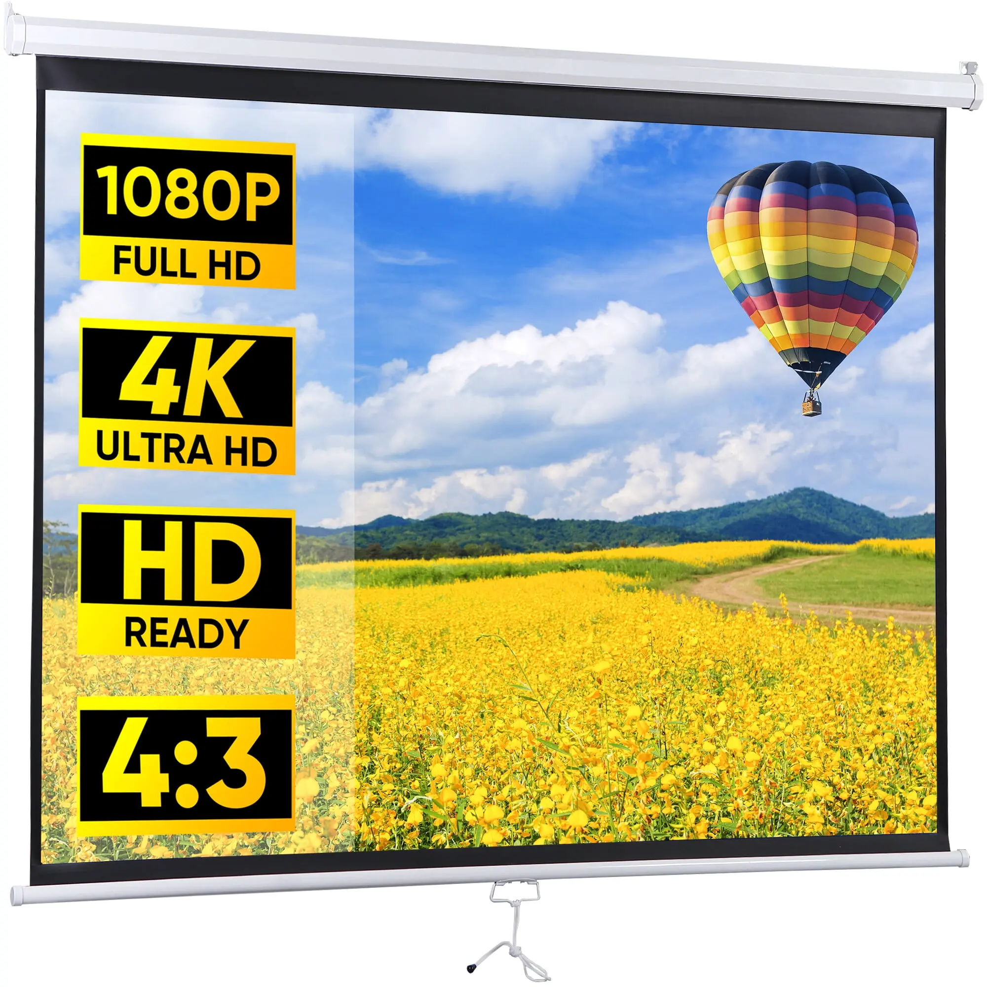 Segawe 72in 4:3 HD Ready PVC Manual Retractable Projector Screen - Durable Metal Frame, Wall/Ceiling Mountable, Front/Rear Display, Auto Lock, Portable, Adjustable, Lanyard, Protective Shell, High-Definition Projection Screen,summerwins
