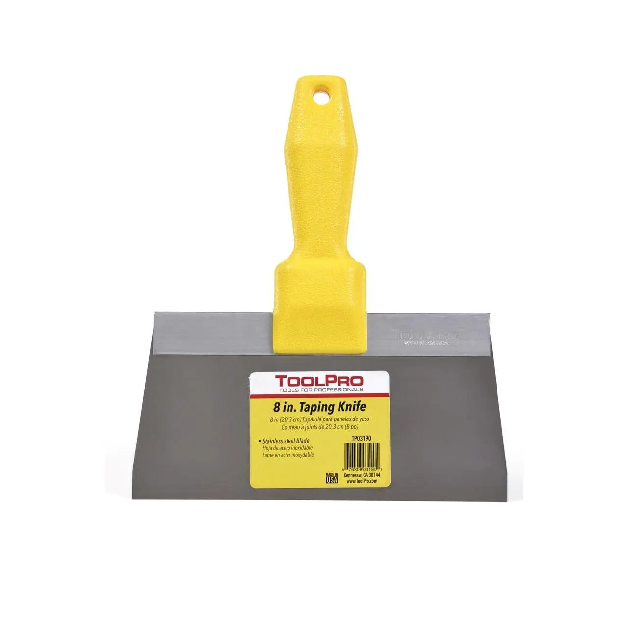 ToolPro 8 in. Stainless Steel Taping Knife - Flexible, Corrosion-Resistant Drywall Finishing Hand Tool with Narrow Aluminum Backing, Comfortable Handle for Tape, Putty Tasks