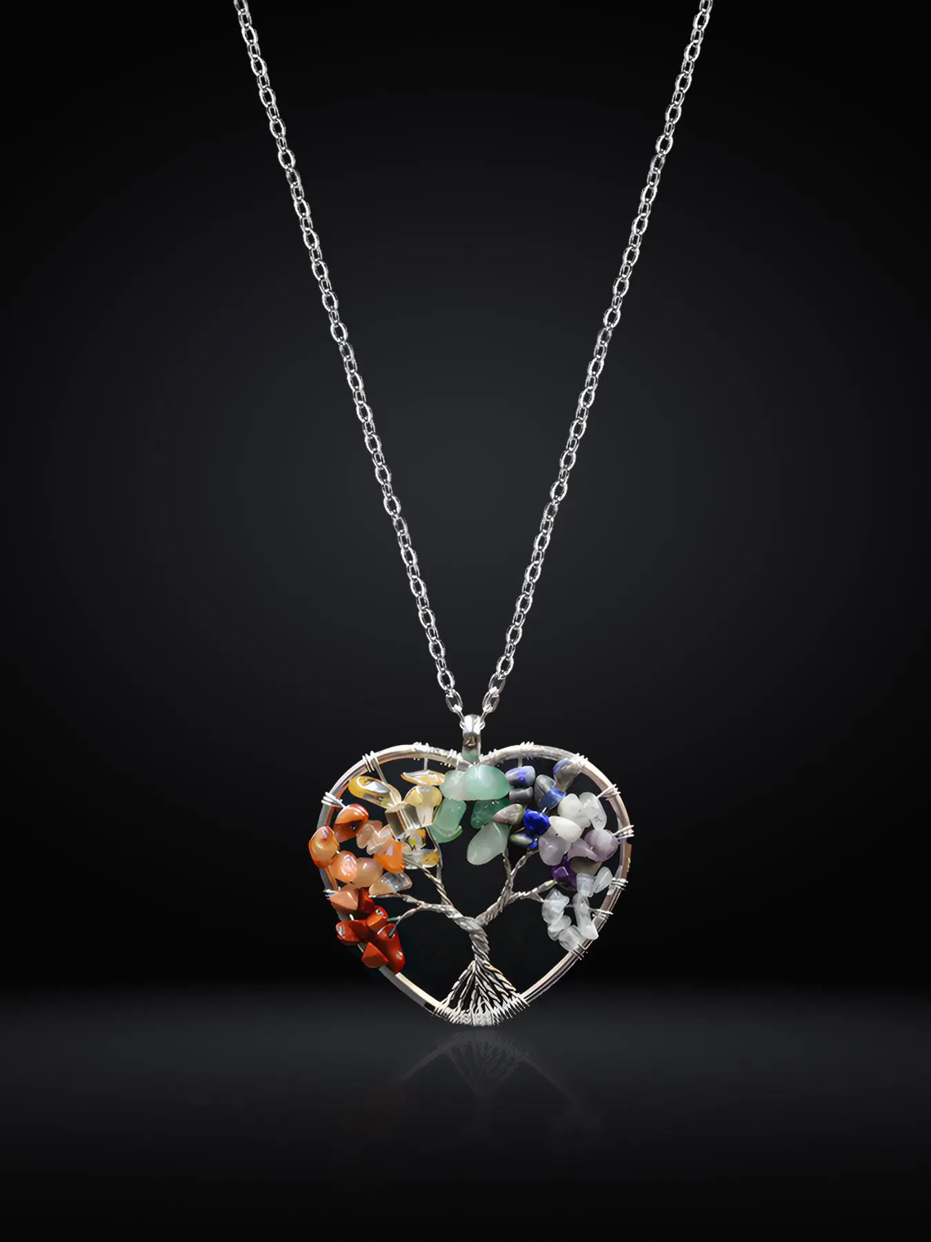 7 Color Chakra Aura Natural Crystal Stone Jewelry Necklace, Tree Of Life Pendant Necklace, Unique Design Pendant, Fashion Jewelry Accessories for Women & Girls, Real Shiny Stone, Daily Wear Necklace