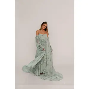 Delilah Maxi Dress with Train in Muted Sage Floral - Bump Friendly