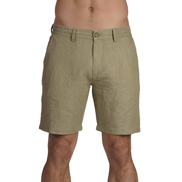100% Linen Slim Fit Shorts - Olive
