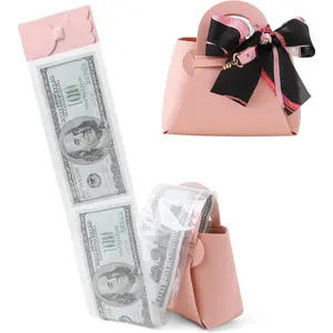 Money Pull Box for Cash Surprise Money Box with Ribbon Leather Mini Bag 30 Pcs Transparent Bags for Birthday Party Christmas Pink