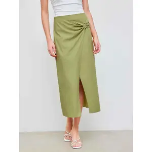 Cider [size 2-10] Cotton-blend Mid Rise Solid Pierced Split Maxi Skirt