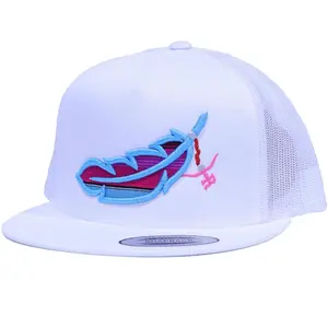 Feathered Outlaw White & Sky Blue Feather Embroidered Snapback Hat - Premium Richardson Design
