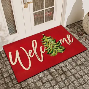 1Pc Welcome To The Red Christmas Tree Diatom Mud Anti Slip And Water Absorbing Entrance Door Mat Indoor And Outdoor Door Mat Kitchen Dining Room Bathroom Decor Holiday Home Decor