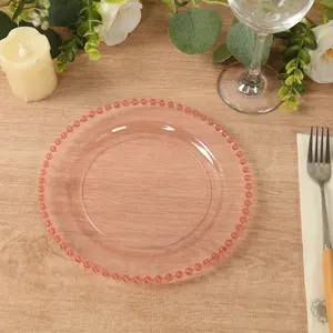 10-Pack Transparent Blush Plastic Dessert Plates – 8" Round with Beaded Rim, Disposable for Parties & Events