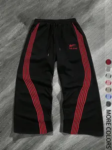 Unisex Loose Fit Star Print Drawstring Waist Pants, Comfortable Street Fashion Long Trousers for All Seasons, Casual Sporty Style, Athleisure Style Bottoms