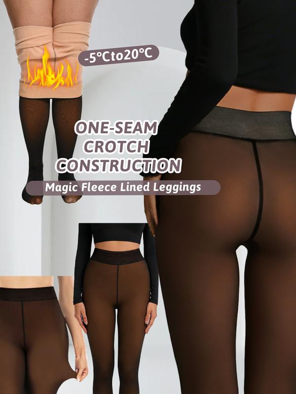 Winter Magic Fleece Uned Leggings One Seam Compression Band Fleece-lined Tights M To 3XL 6 Shades Closed Foot Magic Skin Pantyhose Plus Size Light Brownfu Big Black Women Minimalist