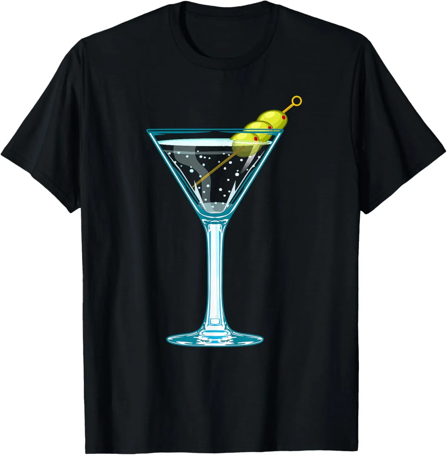 Women's 100% Cotton Large Washed Martini Glass Graphic T-Shirt - Funny Distressed Round Neck Short Sleeve Top, Casual Streetwear, Vintage Party Wear