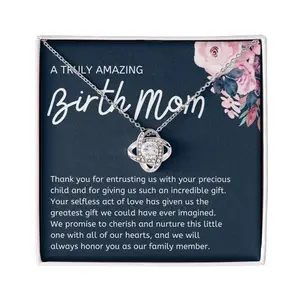 Love Knot Necklace - Truly Amazing Birth Mom Gift 14k White Gold Plated Cubic Zirconia Handcrafted in Keepsake for Birth Mom, Birth Mother Adoption Gift, First Mama Gift, Adoption Gift to Birth Mom, Heart Necklace for Birth Mother, Birth Mom Keepsake