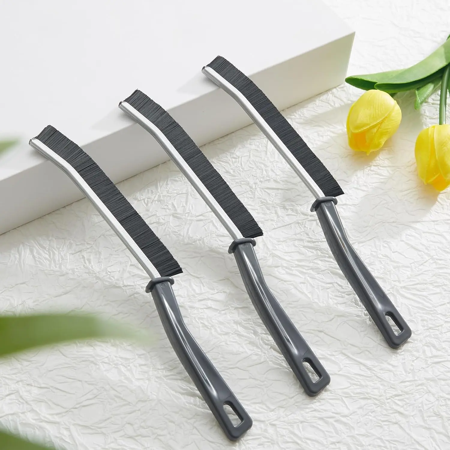 3 pcs Long Handle Gap Cleaning Brush, Stiff Dense Bristles Detail Scrub Brush with Hanging Hole, Slim Thin Grout Cleaner Brush for Bathroom Tile, Kitchen Sink, Car Interior, Keyboard, Sofa, Household Appliances