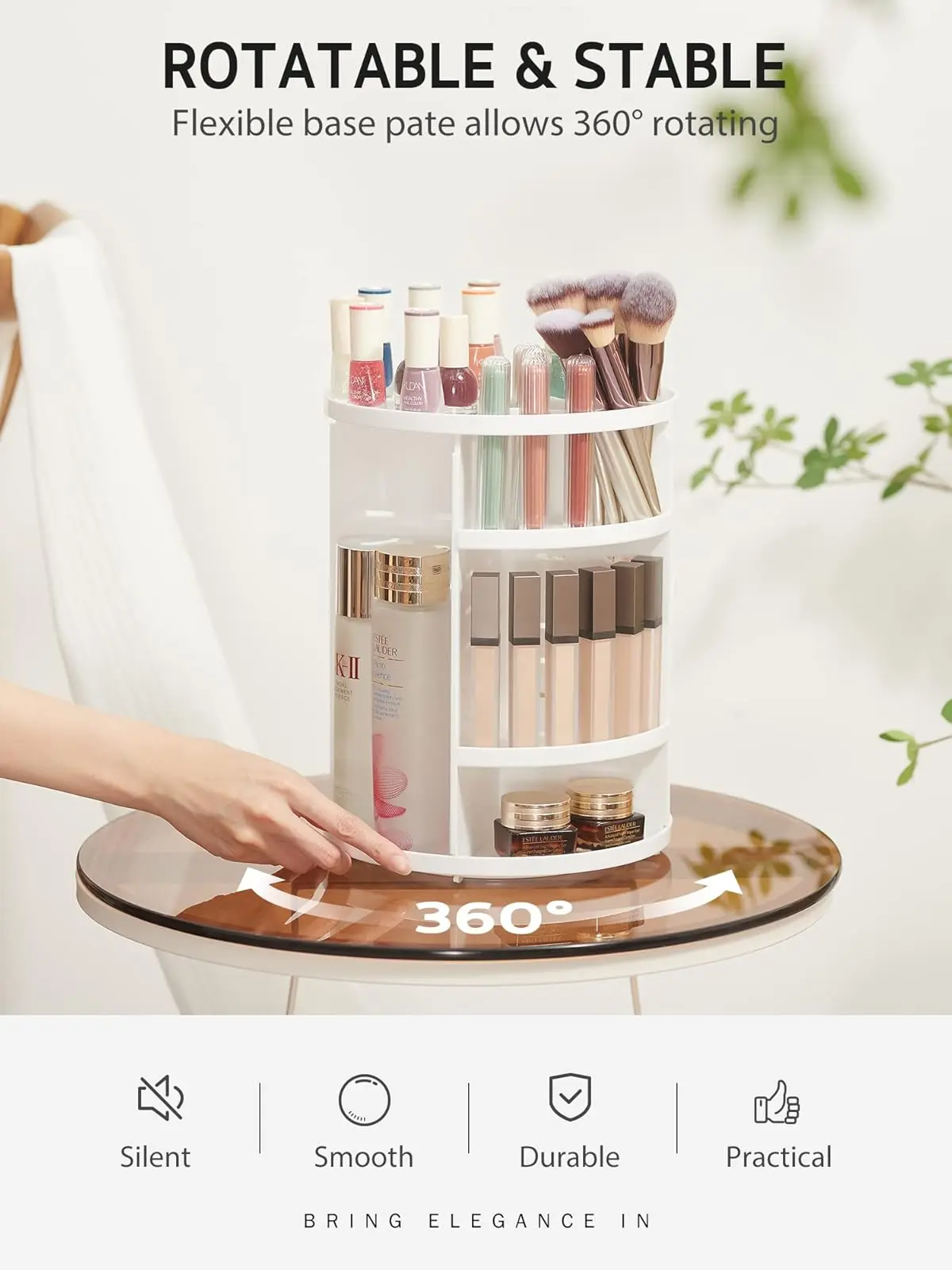 360 Rotating Makeup Organizer DIY Adjustable Bathroom Carousel Spinning Holder Rack Large Capacity Cosmetics Storage Box Vanity Shelf Countertop
