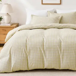 JOLLYVOGUE Gingham Duvet Cover Full Size, Beige Plaid Duvet Cover Set | Ultra Soft, Double Brushed, Checkered Vintage Farmhouse Bedding, 3-Piece, Zip Closure, 8 Corner Ties, Machine Washable