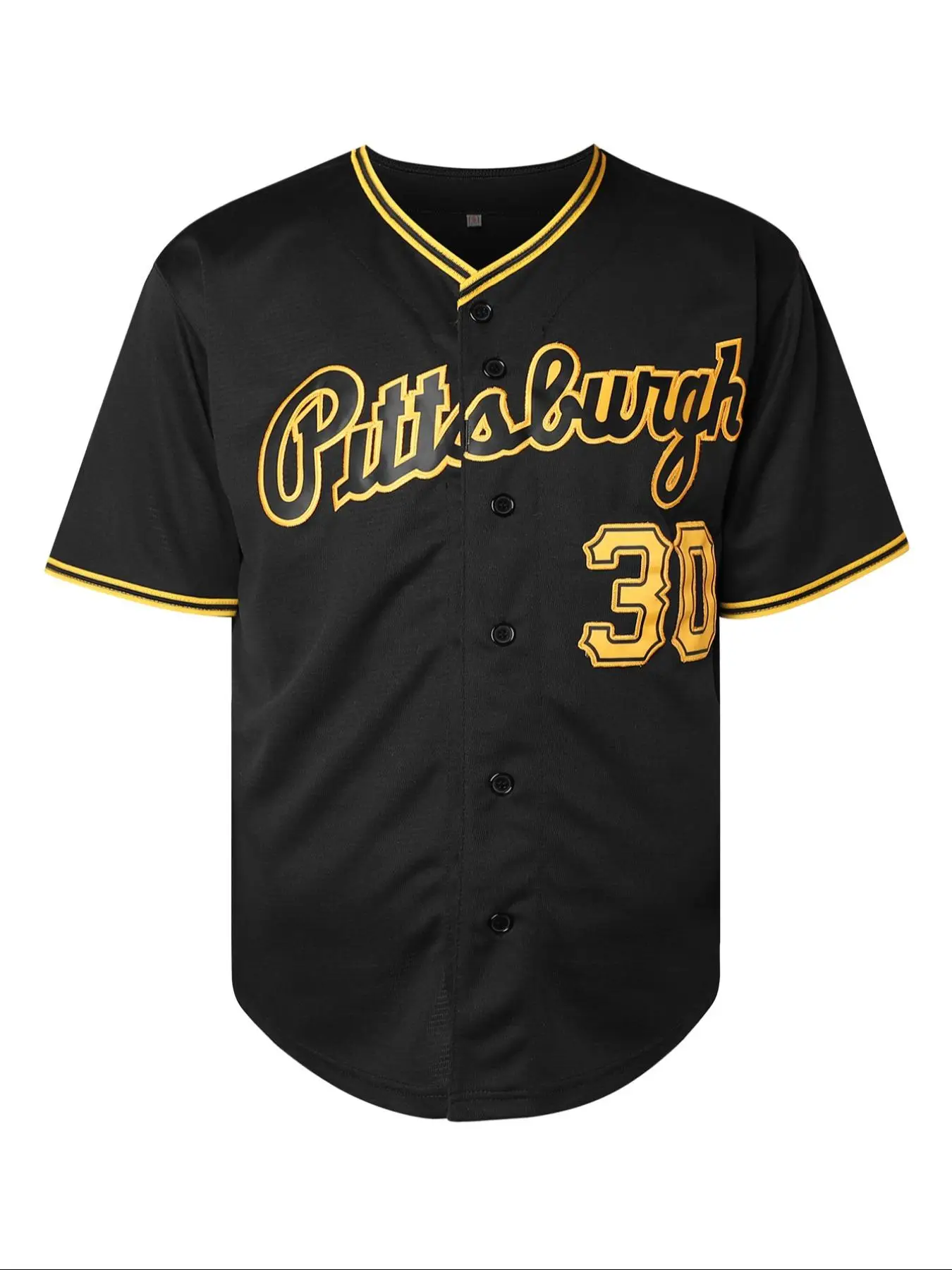 Men's Letter & Figure Embroidery Contrast Binding Short Sleeve Baseball Jersey, Soccer Jerseys, Loose Casual Button Front Baseball Top for Training &