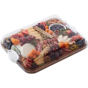 Build-A-Board Acacia Cutting Board with Built-in Compartments and Clear Locking Lid with White Handles, Perfect for Charcuterie, Snacks, and More - Make it. Take it. Enjoy it, 11x14 Inches