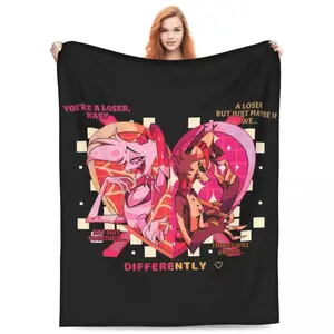 Relax Angel Husk Loser Baby Hazbin Hotels Blanket Merchandise Bedding Decorative Throw Blanket Soft Coral Fleece Plush For Couch Horror