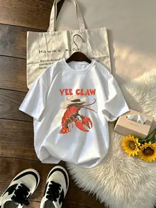 Men's Summer Beach Lobster Sports T-Shirt, Breathable Quick-Dry Knit Fabric, Elastic Round Neck Short Sleeve, Casual Workout Top