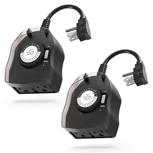 Outdoor Timer Outlet for Lights, 24 Hour Mechanical, Outdoor Light Timer , 2 Grounded Outlets for  and Garden, 15A 1/2HP, Heavy Duty, CSA Listed (2 Pack)