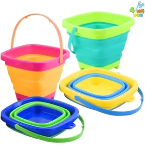 4 Collapsible Basket Portable Buckets, 2L Square Foldable Pail Bucket for Summer Beach, Camping Gear, Space Saving Outdoor Waterpot, Fishing Water Pail, Easter Egg Hunting