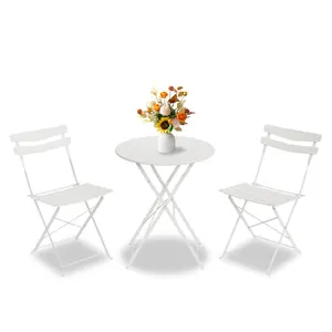 2-Seater Patio Bistro Set - Foldable Round Table & 2 Metal Chairs - Compact Design for Easy Storage - Ideal for Garden, Balcony or Terrace - Indoor & Outdoor Use - Modern Colours: Pink, Green or Black