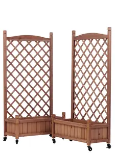 Donext Raised Garden Bed with Trellis 2 Pack Natural Fir Wood Planter Box & Plant Stand with Climbing Racks for Outdoor Garden Decor