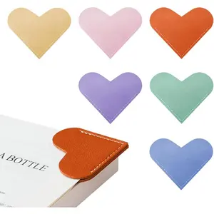 Leather Heart Bookmarks,  6 count Cute Corner Page Book Marks for Reading Women, Book Lovers Teachers Students, Cute  Reading Gifts(Love B-6pcs)