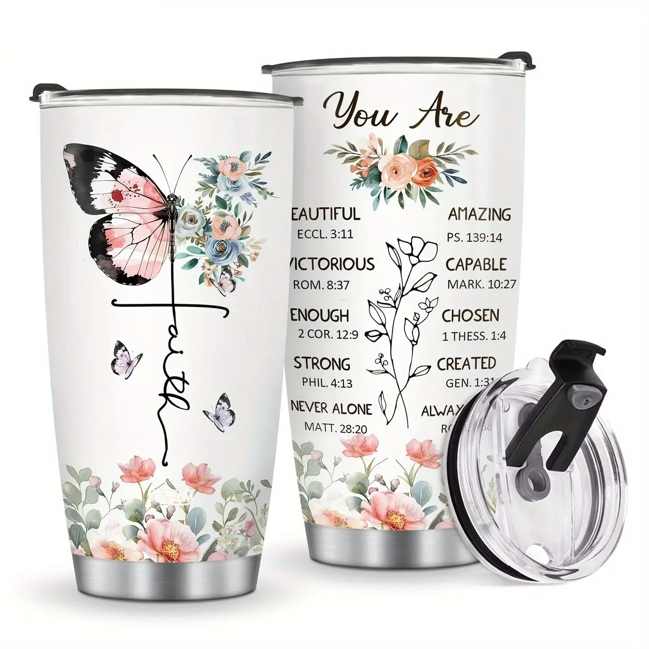 Inspirational Christian Religious Gift Tumbler 20oz, Faith Bible Verse Stainless Steel Coffee Cup with Lid, Ideal for Back to School, Birthday & Christmas For Women Mom Daughter