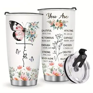 Inspirational Christian Religious Gift Tumbler 20oz, Faith Bible Verse Stainless Steel Coffee Cup with Lid, Ideal for Back to School, Birthday & Christmas For Women Mom Daughter