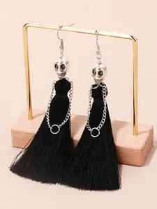 With Tassel Dangle Earrings Skeleton Halloween Skeleton Bride Design With Threads Tassel Dangle Earrings Goth Party Style Punk Earrings Zinc Alloy Jewelry Ghost Festival Ear Ornaments