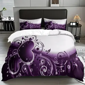 2/3 Pcs Purple Floral Background Theme Pattern Duvet Cover Set (1* Duvet Cover +1/2* Pillowcase, No Filling), Soft,comfortable Bedding Set, Suitable For All Seasons, Machine Washable, Perfect As A Gift For Family,friends On Festivals, Christmas,New Year!