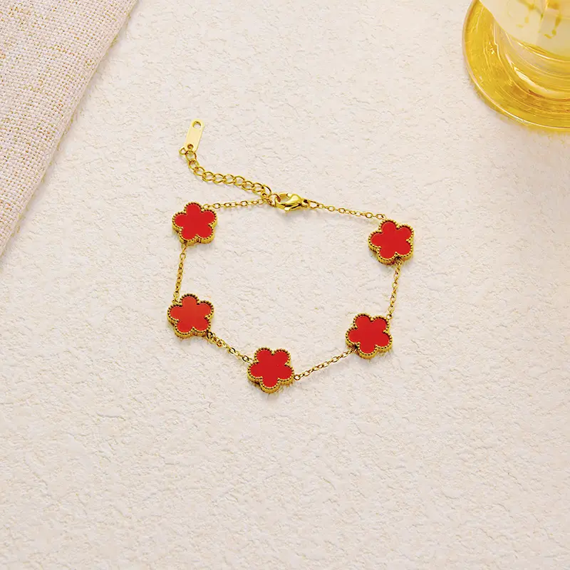 Five-leaf clover flower bracelet, simple and fashionable, versatile, lightweight luxury, high-end feel, two-sided jewelry