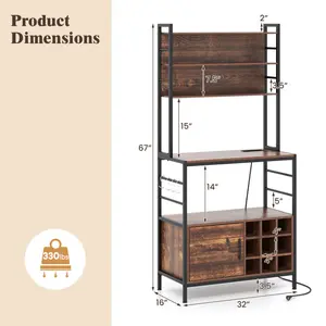 COSTWAY - Coffee Bar Cabinet with Extra Anti-Tip System and S-Shaped Hooks
