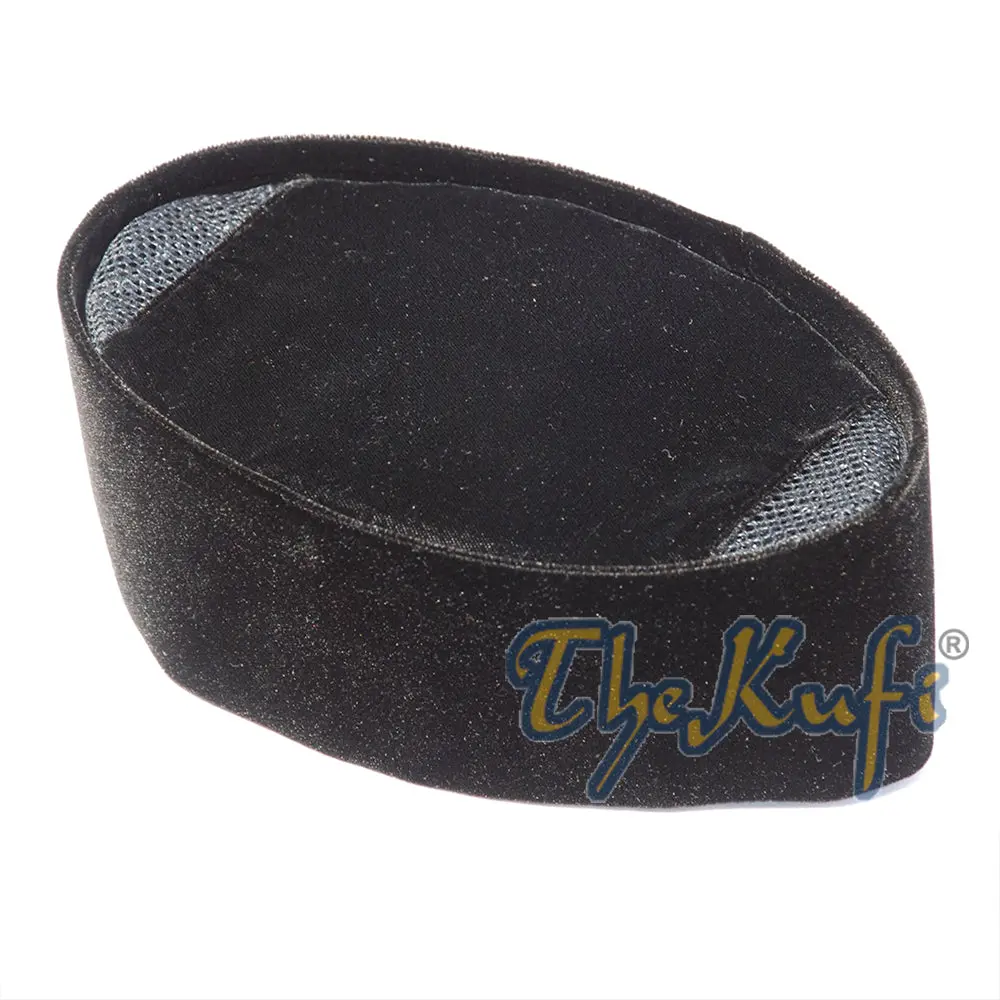 Solid Black Velveteen Peci Songkok Hats Kufi (10 cm Tall)