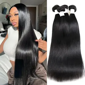 16A Straight Human Hair Bundles 100% Unprocessed Remy 28 Inch 14A Double Weft Extensions with 4x4 Closure Raw Remy Hair Bundle for Natural Look