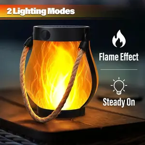 Solar Flame Rope Lantern Type-C Fast Charging Waterproof Hanging Lamp with Flickering 3D Flame for Garden Patio Camping Decor