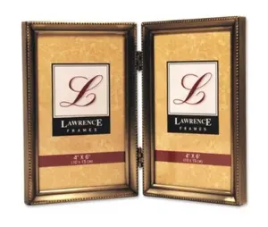 Lawrence Frames 11446D Lawrence Frames Antique Brass 4x6 Hinged Double Picture Frame - Bead Border Design