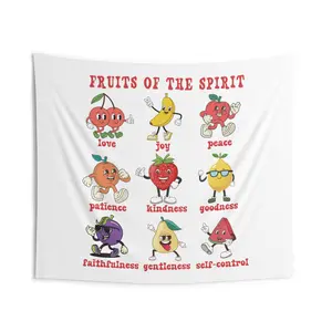 Fruit of the Spirit Tapestry, Christian Kids Wall Decor, Church Camp Banner, Sunday School Classroom Art, VBS Youth Group Retreat Banner