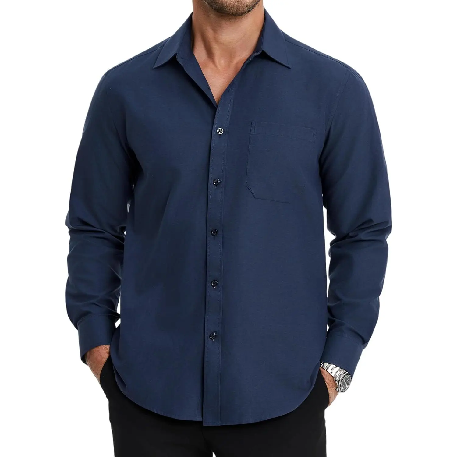 Oxford 112 Men's Long Sleeve Button-Down Collar Dress Shirt - Breathable Fabric, Elegant Menswear for Work Formal Occasions, Pair with Tie & Trouser, Polyester, Tops, Cotton, Office, Soft, Wrinkle