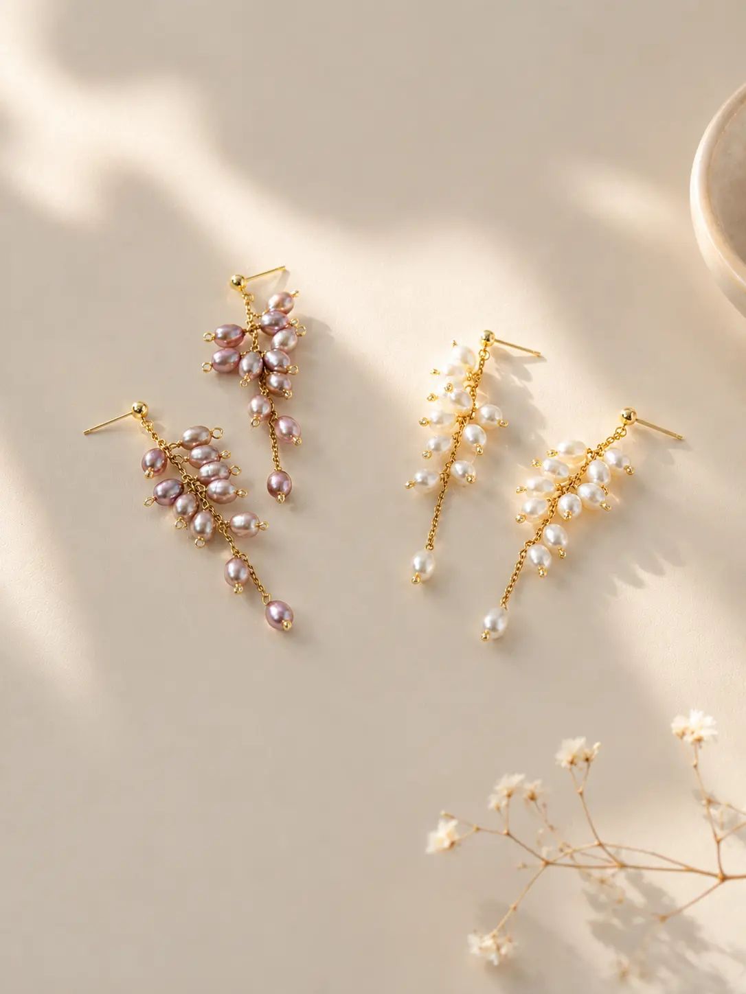 Wisteria & Lily of the Valley Freshwater Pearl Bouquet Earrings