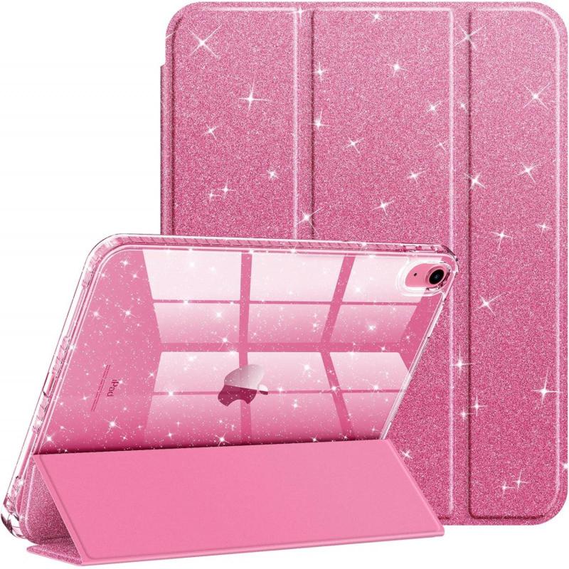iPad Case for 10.9 Inch 10th 11th Gen Tablet Crystal Clear Protection Casing with Shiny Sparkle Glitter Smooth Finish Pencil Holder Auto Wake Sleep Cover