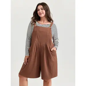 【Summer Turn-Up】BlOOMCHIC Plus Size Textured Pleated Front Overall Cropped Jumpsuit [M-6X] 2026 Summer Pick for Mother's Day