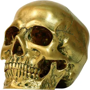 Resin Gold Skull Model - Life Size High Fidelity Sculpture for Halloween Decor Statues, Home Decoration & Artistic Display