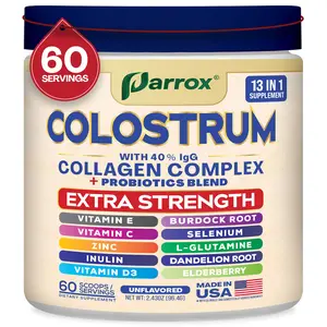 PARROX Colostrum Powder - Collagen Complex & Probiotics Blend - 13 in 1 Dietary Supplement with Extra Strength Ingredients - Made in USA - 60 Servings