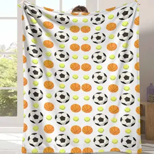 Sports Flannel Blanket - Vivid Soccer & Basketball Patterns, Ultra-Soft Plush Fleece Fabric, Lightweight Breathable Warmth, Ideal for Bedroom Couch, Great Gift for Athletes, Cozy for Movie Nights