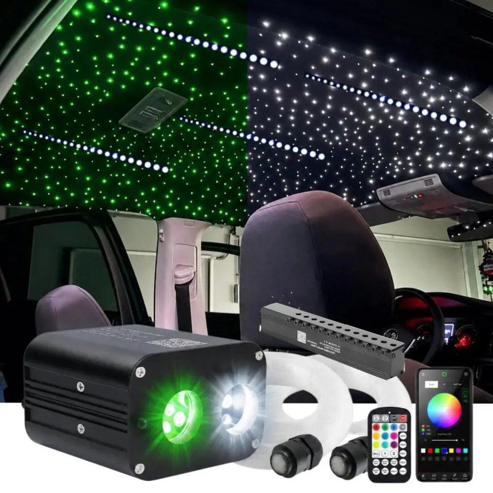 20W Dual-Color 1120 Starlight Kit with Twinkle, 1000 Starlight + 120 Shooting Star Fiber Strands (13.1ft/4m), Dual-Head Sound-Activated  Music Sync modes Starlight Car Roof Kit Star Ceiling Light for Car Roof/Home Ceiling lamp