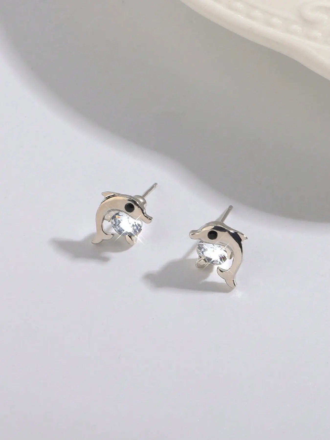 Small Dolphin Zircon Earrings, Minimalist Silver Color Animal Jewelry, Perfect for Girls, Elegant and Stylish Accessories