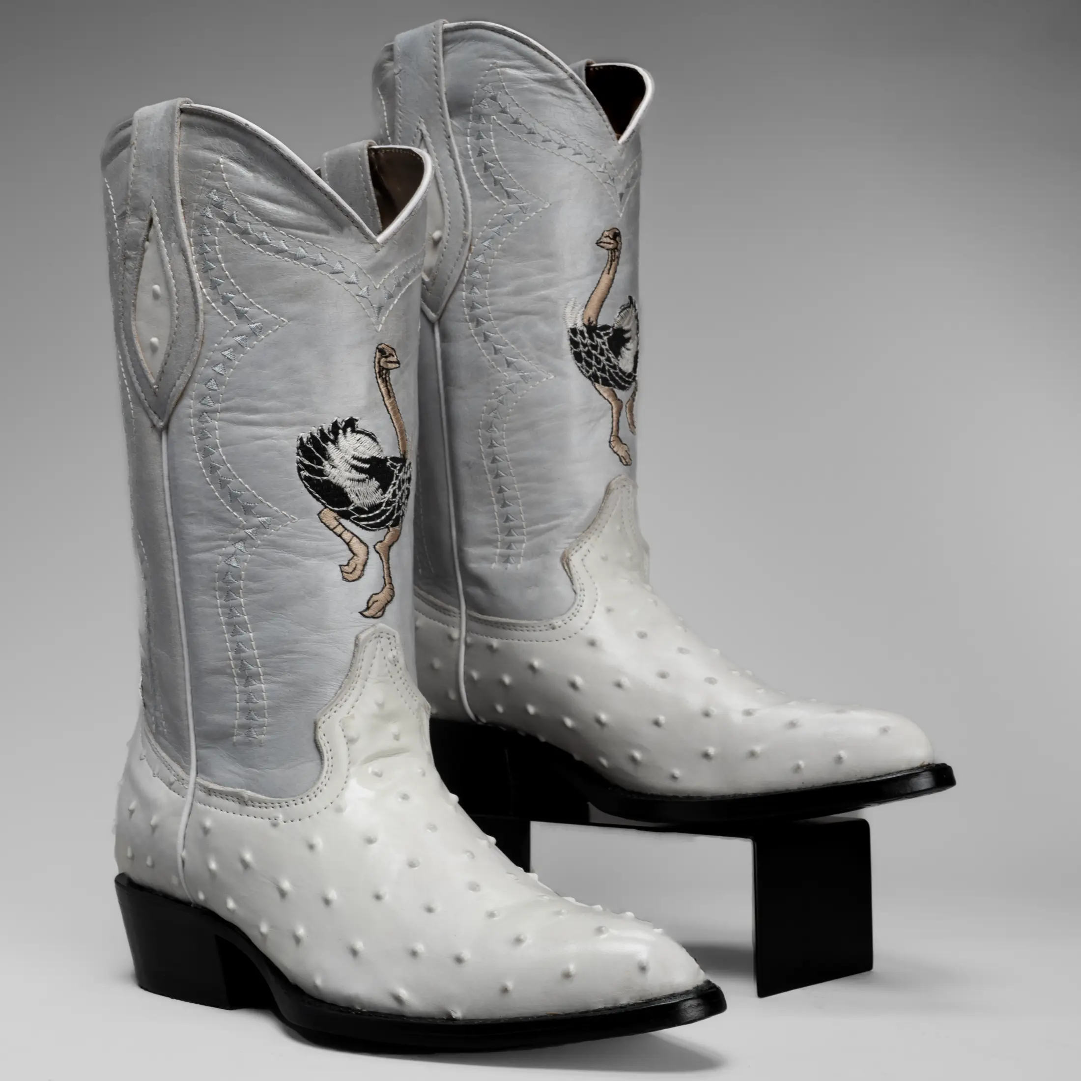 Men's Western Boots OSTRICH Print J Toe Cowboy & Rodeo Boots in Genuine Leather