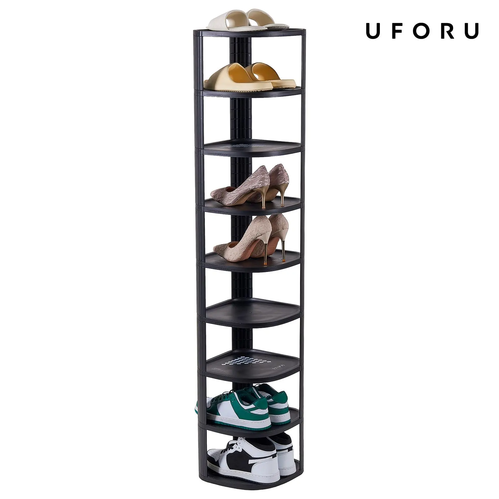 UFORU Corner Shoe Rack Stackable Shoe Rack Organizer for Entryway Closet Corner, Free Standing Shoe Rack Shelf, Saving, Curved, Off White
